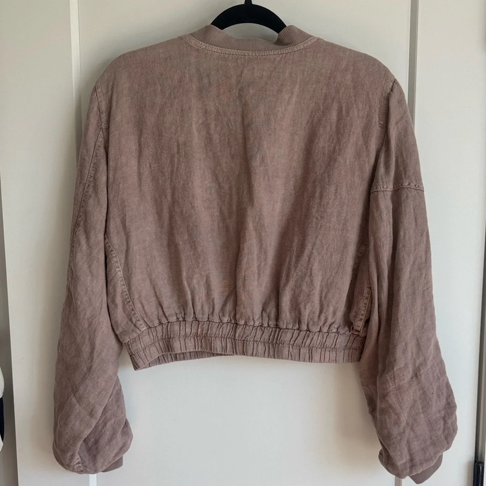 NWT Zara Greta Linen Bomber Jacket - size small - mauve/light pink - Picture 10 of 14